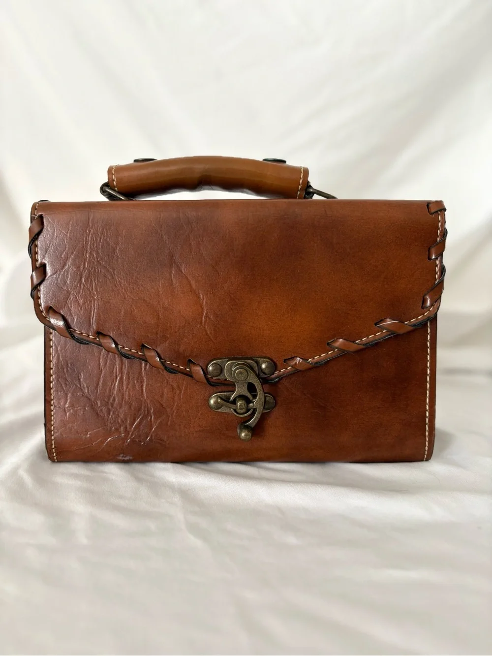 Vintage genuine leather satchel purse handbag Korea minimalist boho indie